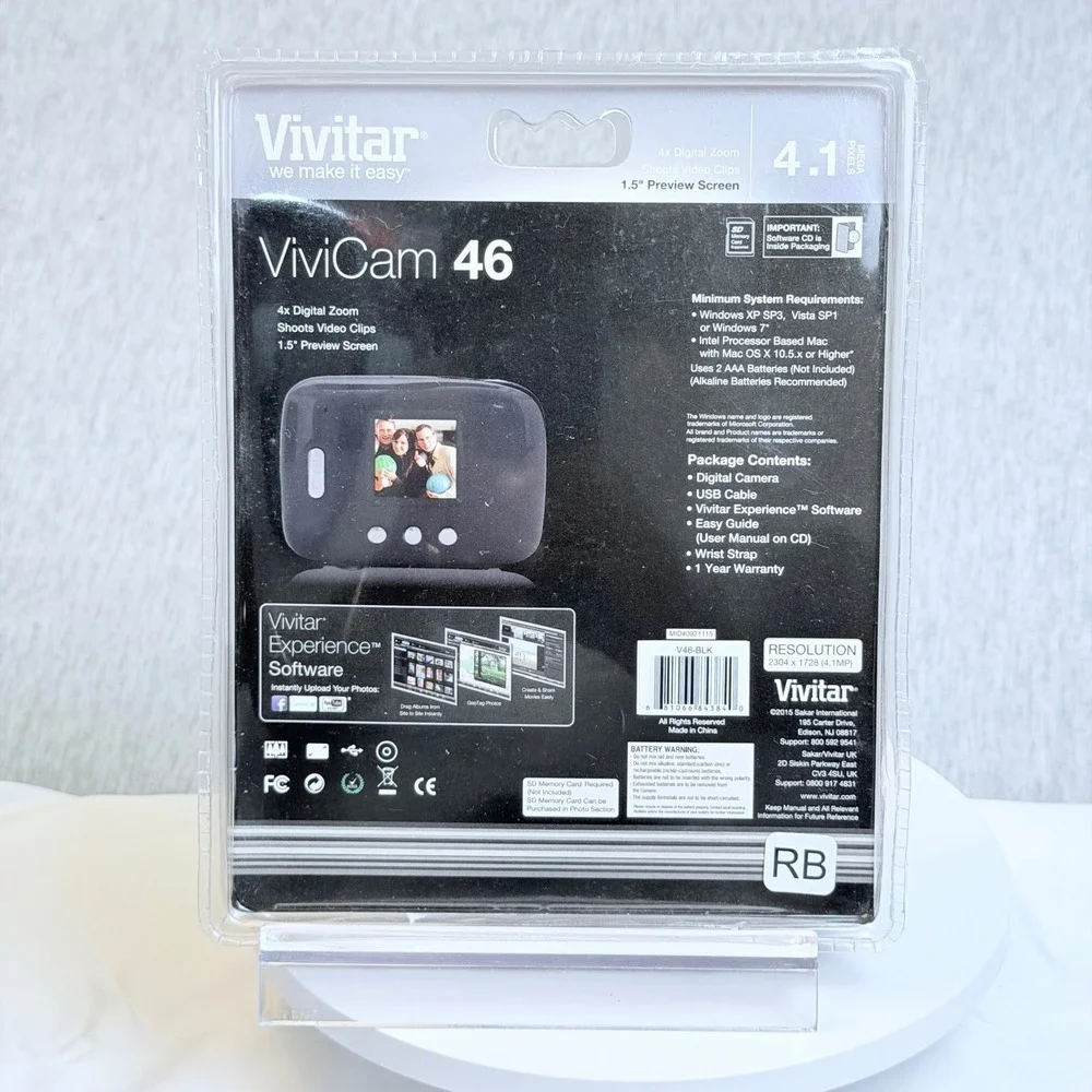 Vivitar ViviCam 46 Black Digital Camera 4.1MP 4x Digital Zoom V46-BLK New